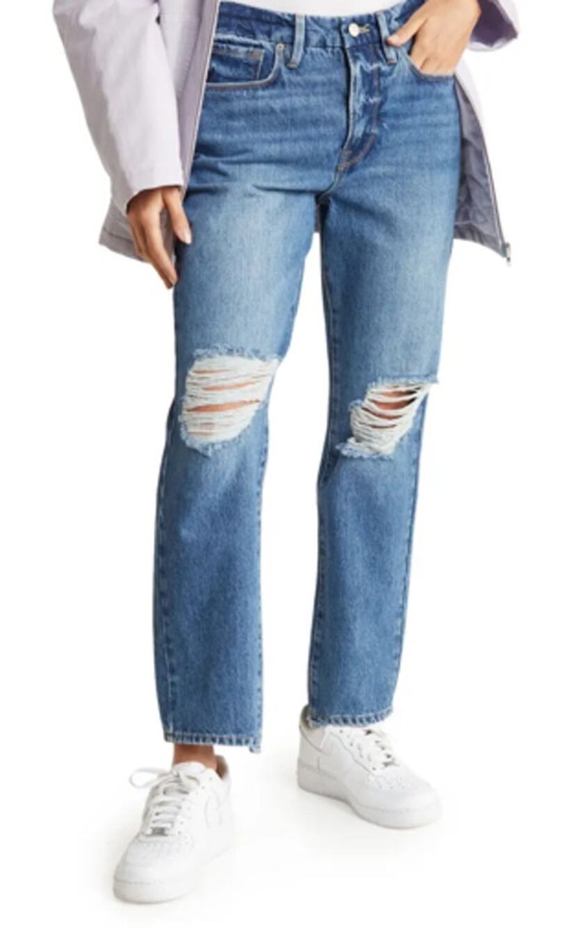 Good American High Rise Distressed Straight Denim Jeans Blue Size 26/2 NEW